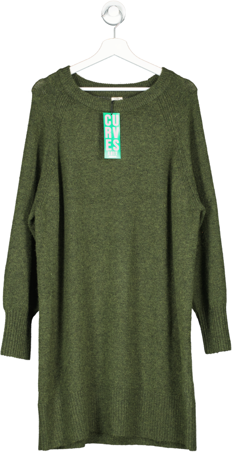 River Island Green Knit Jumper Dress UK 18