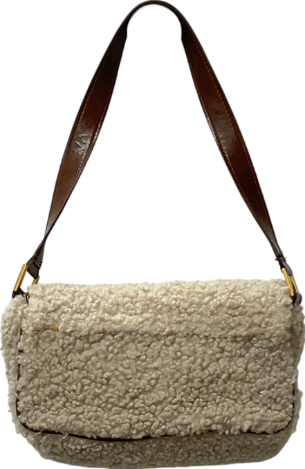 ZARA Beige Faux Fur Shoulder Bag One Size