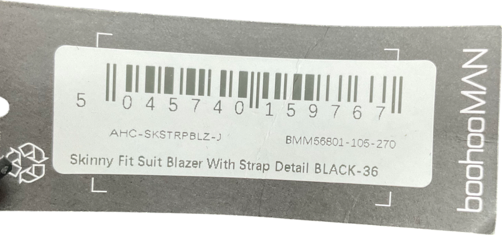 boohooMan Black Skinny Fit Suit Blazer With Strap Detail UK 36" CHEST