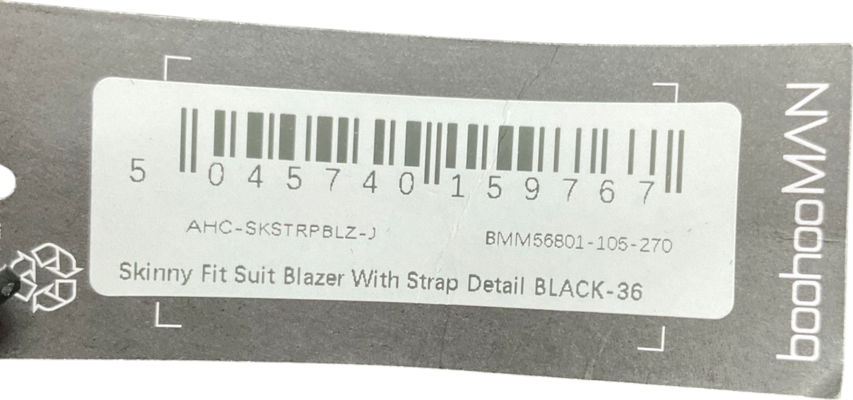 boohooMan Black Skinny Fit Suit Blazer With Strap Detail UK 36" CHEST