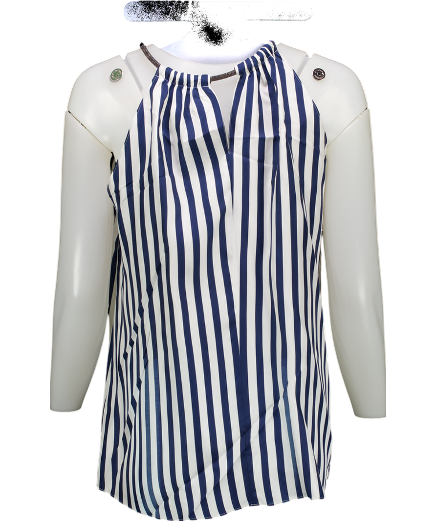 Lily Silk Blue Silk Twill Halter Neck Top UK S