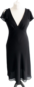 Amanda Wakeley Elements Black Sheer Split Sleeve Fit And Flare Midi Dress UK 10