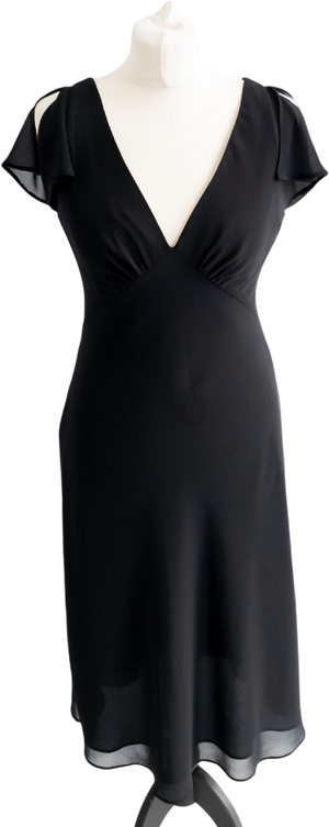 Amanda Wakeley Elements Black Sheer Split Sleeve Fit And Flare Midi Dress UK 10