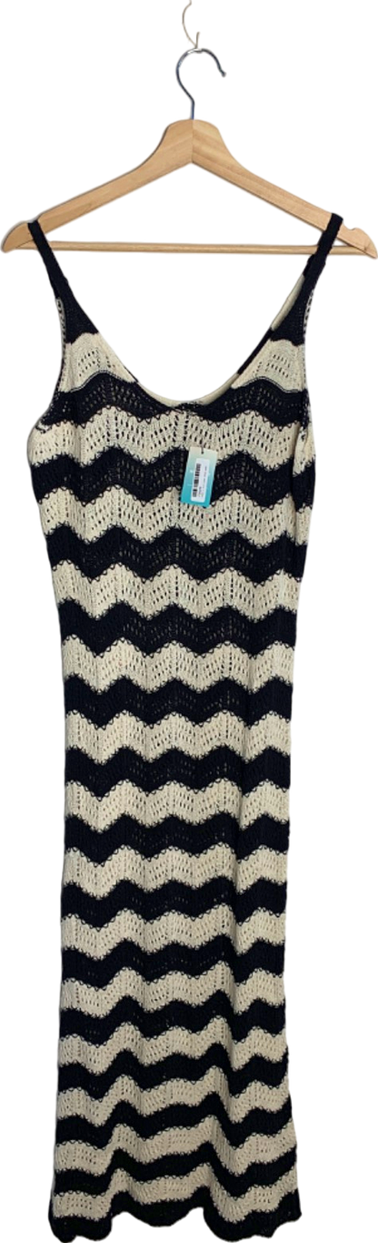 New Look Black and White Chevron Crochet Maxi Dress M