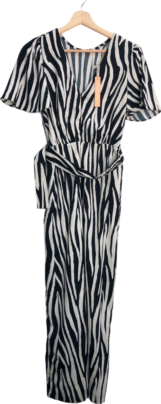 Dancing Leopard Black/White Zebra Print Saskia Jumpsuit UK 8