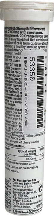 Superdrug Effervescent Vitamin C Orange 20 tablets