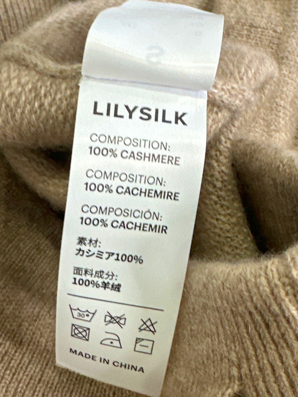 LilySilk Beige Cashmere Wide Leg Trousers UK S