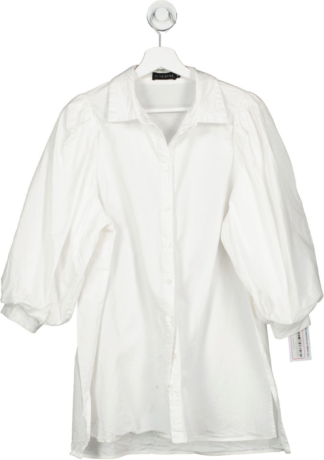 In The Style White Puff Sleeve Shirt Dress UK 8