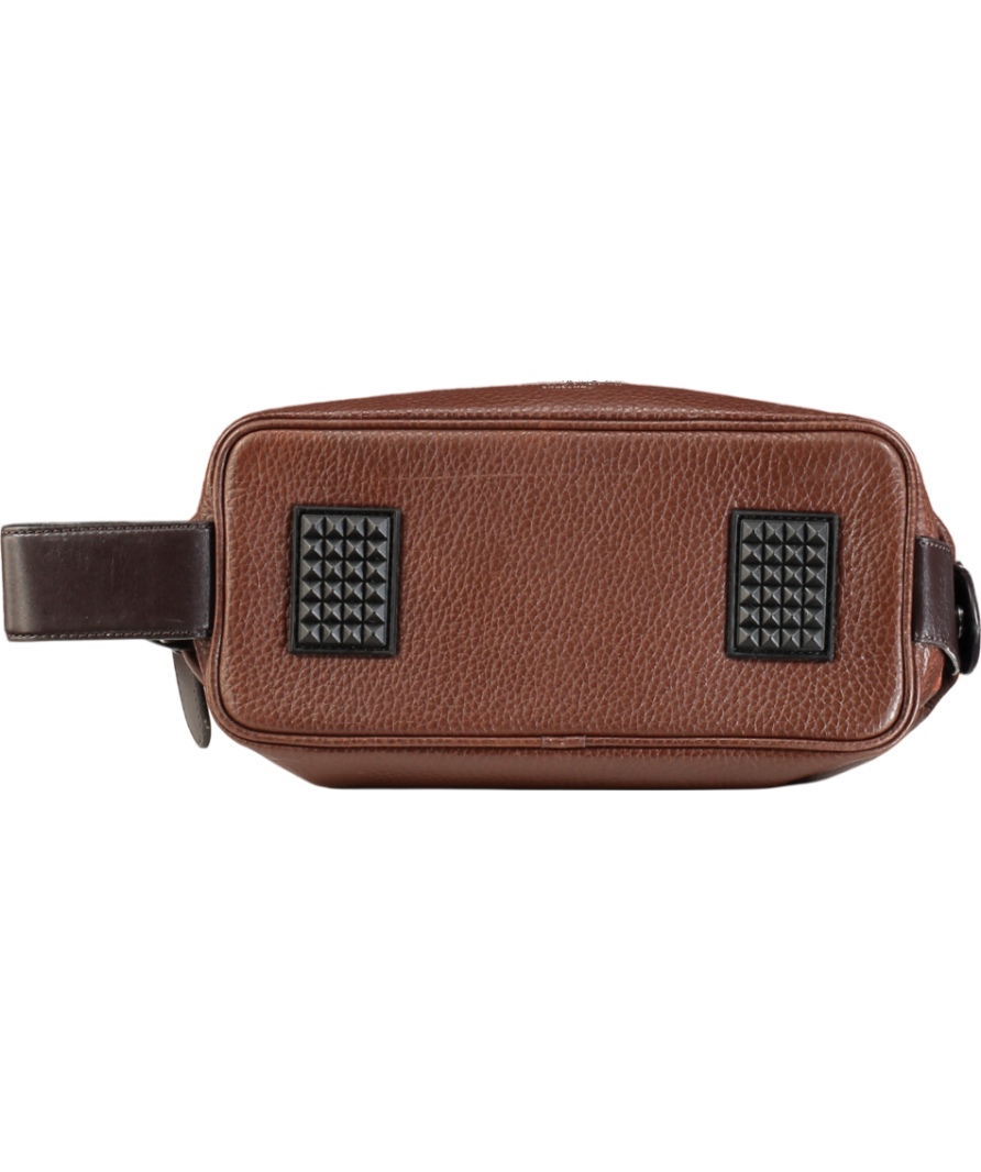 Aspinal Of London Brown Reporter Wash Bag Tobacco Pebble Leather