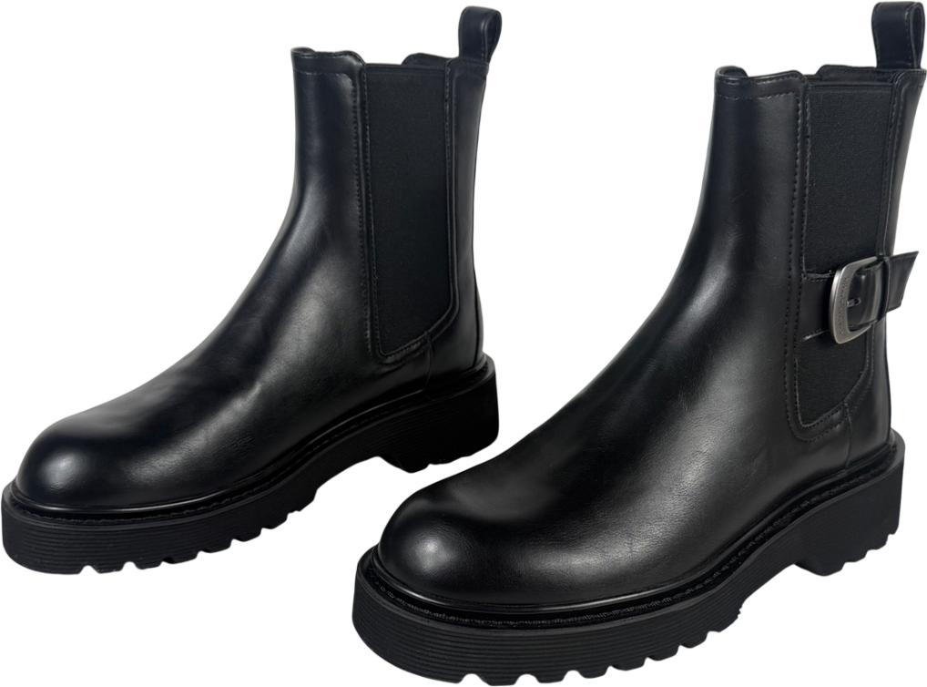 Charles & Keith Black Side Buckle Ridged Sole Chelsea Boots UK 5 EU 38