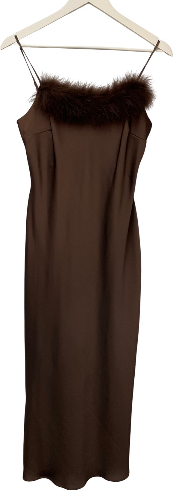 River Island Brown Feather Trimmed Slip Dress UK 6