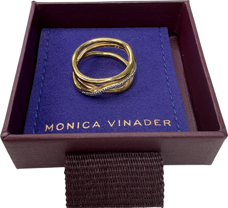 Monica Vinader Riva 18k Gold Vermeil Diamond Pre-stacked Ring SIZE L