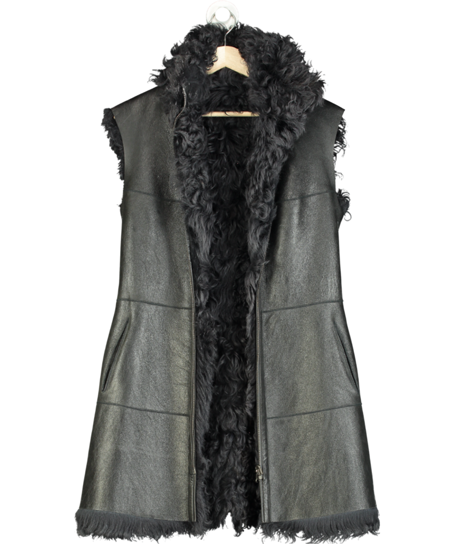 Luxury Black Sheepskin/ Shearling Reversible Sleeveless Coat UK 12