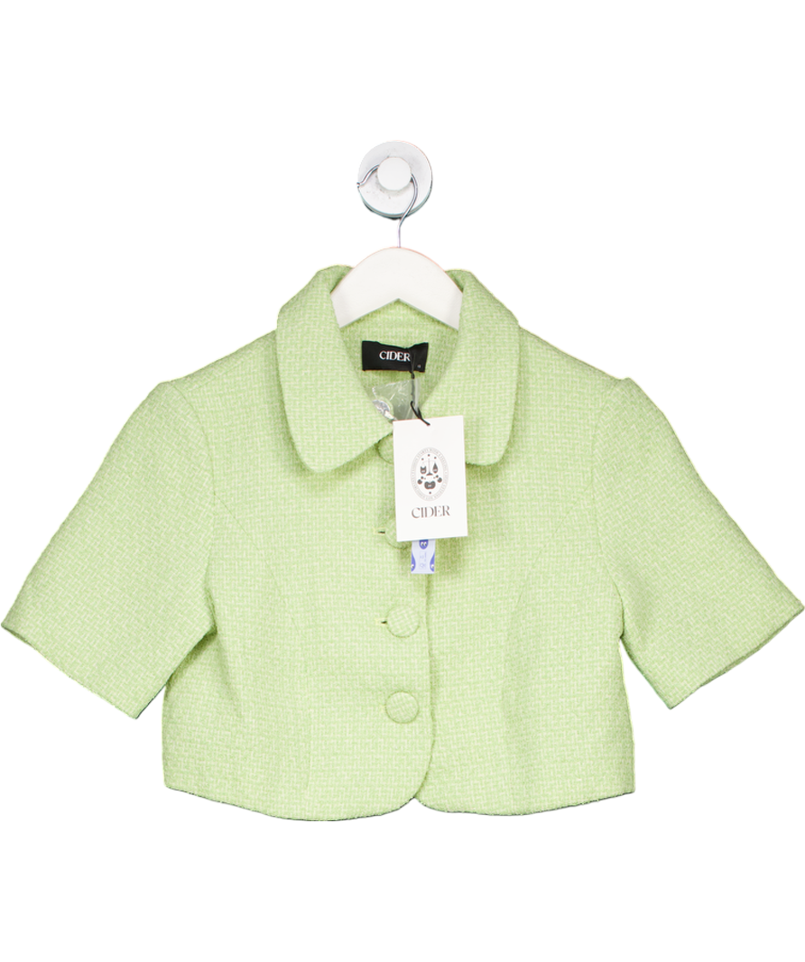 Cider Green Tweed Collar Button Crop Jacket UK XS