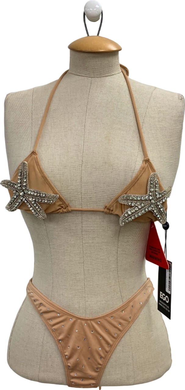 EGO Nude Rhinestone Starfish Triangle Bikini Set UK 6