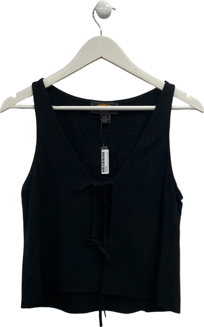 Urban Outfitters Black Archive Linen Look Tie Front Top UK XS