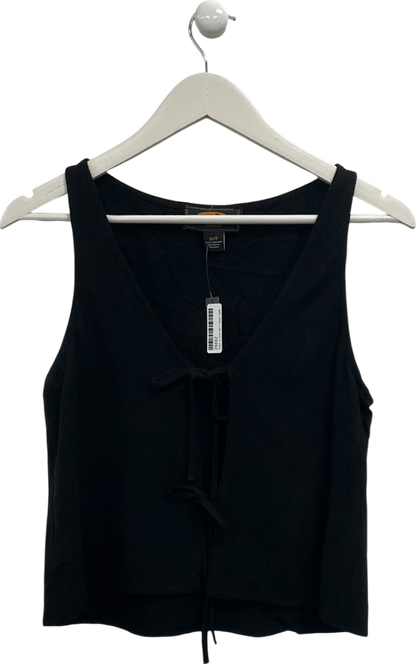 Urban Outfitters Black Archive Linen Look Tie Front Top UK XS