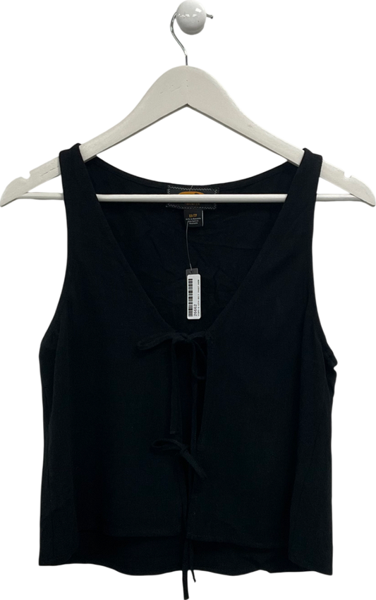 Urban Outfitters Black Archive Linen Look Tie Front Top UK XS