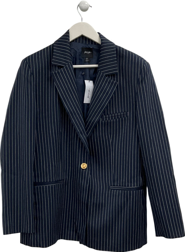 Nasty Gal Blue Premium Pinstripe Single Breasted Blazer UK 8