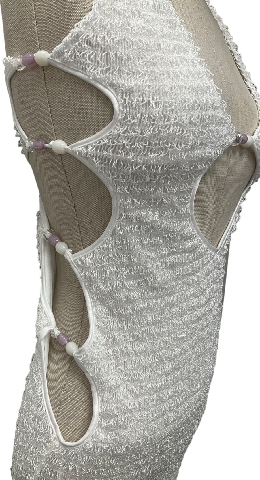 Ego Halterneck Cut Out Beaded Detail Maxi Dress In White Texture UK 8