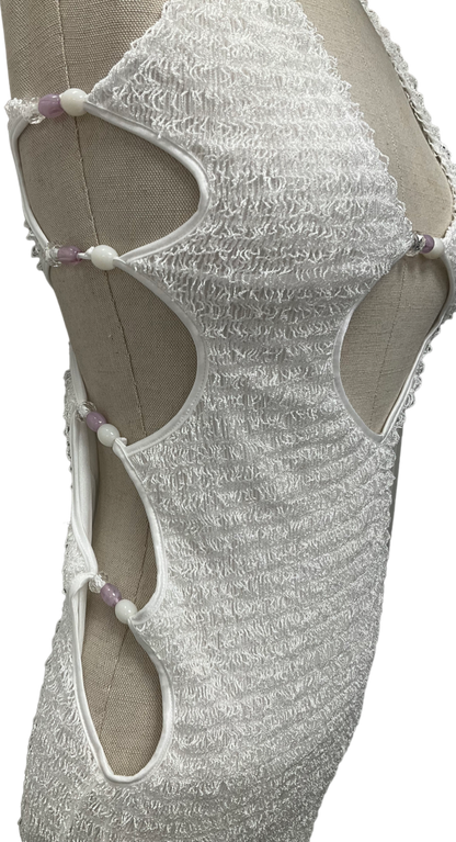 Ego Halterneck Cut Out Beaded Detail Maxi Dress In White Texture UK 8