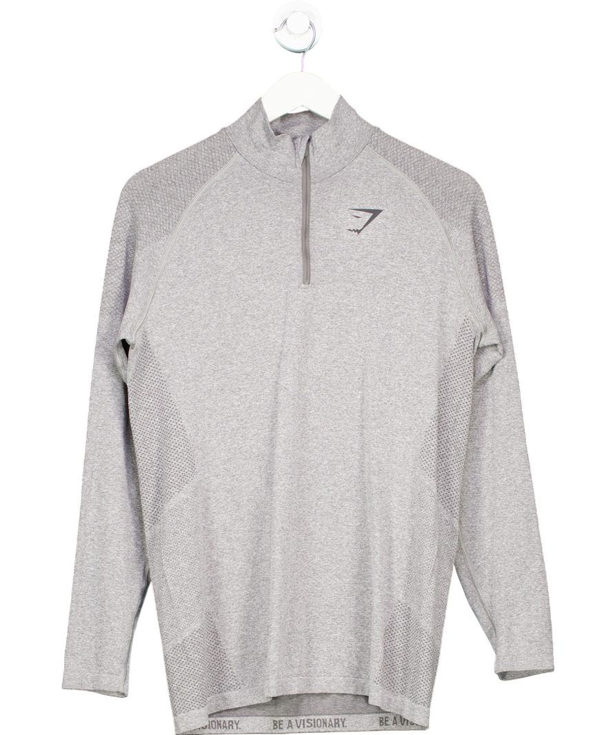 gymshark Grey 1/4 Zip Slim Fit Long Sleeve Top UK M