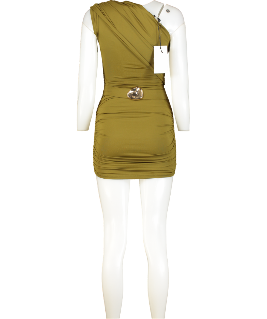 ZARA Green One Shoulder Slinky Mini Dress With Belt UK S