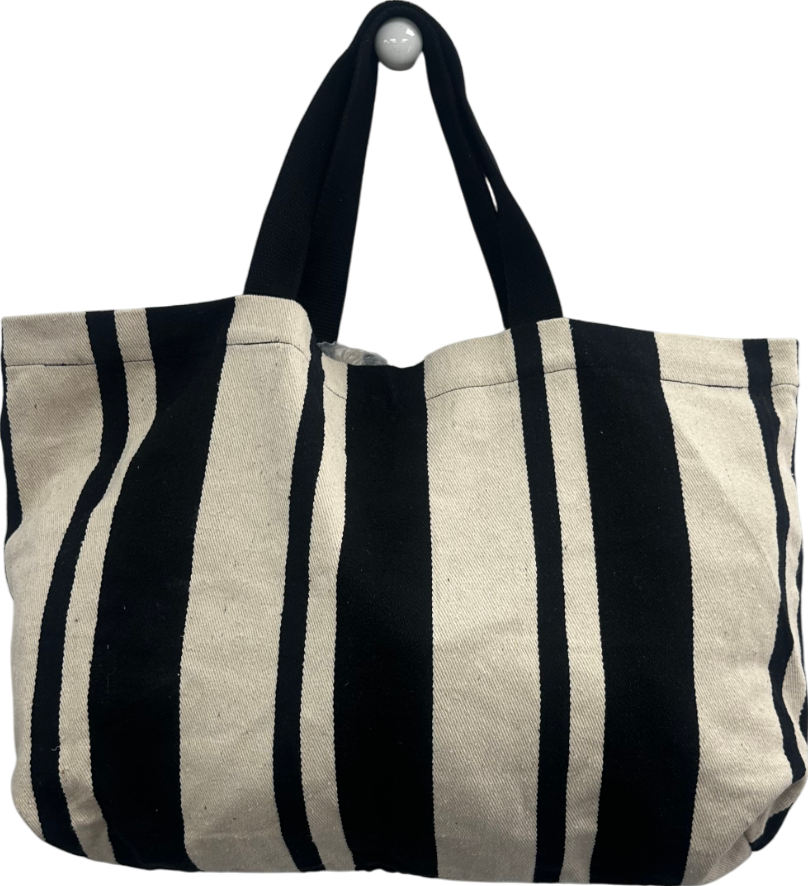 boohoo Beige Stripe Canvas Beach Tote Bag