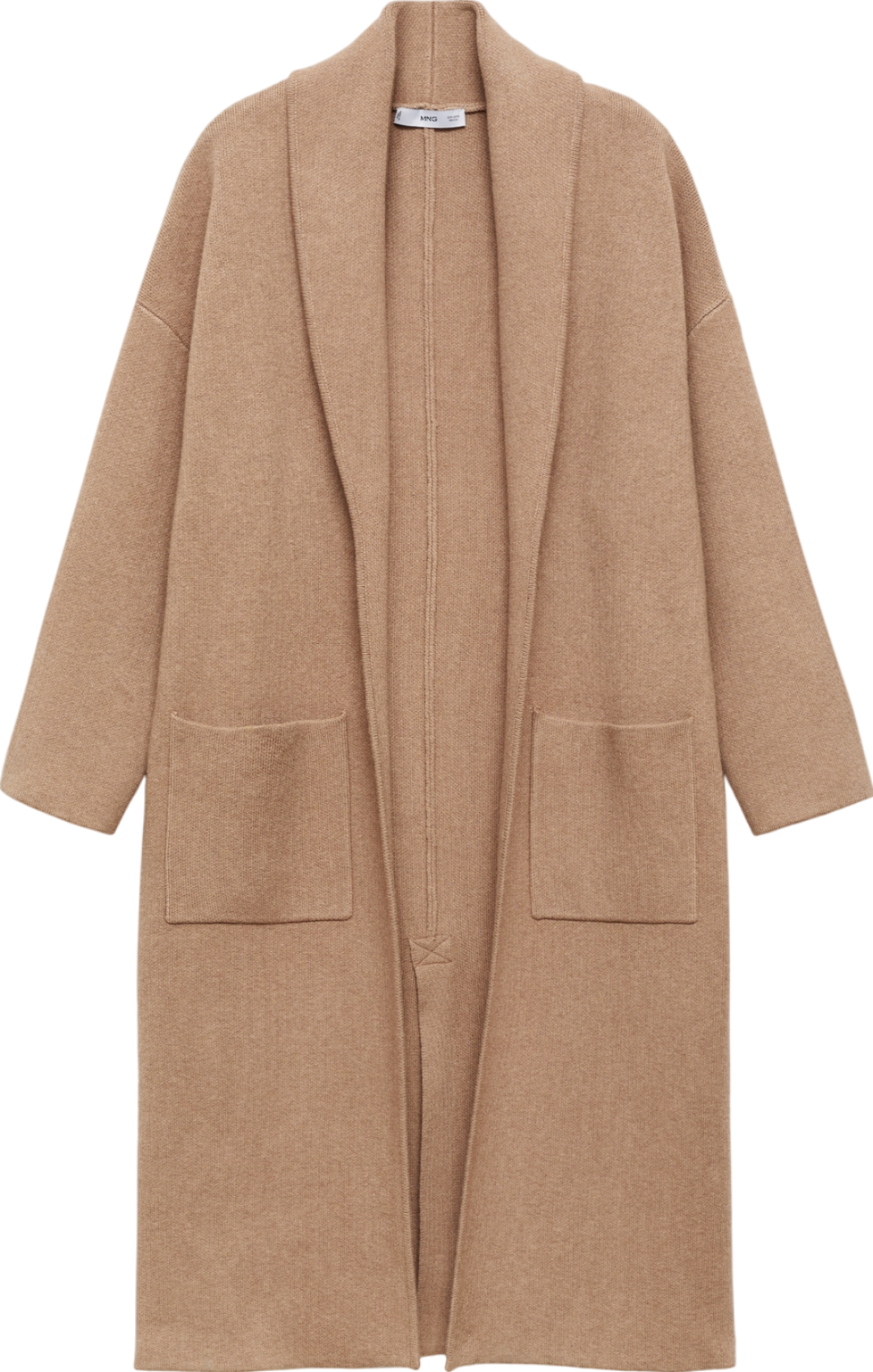 MANGO Beige Oversize Knitted Coat With Pockets UK L