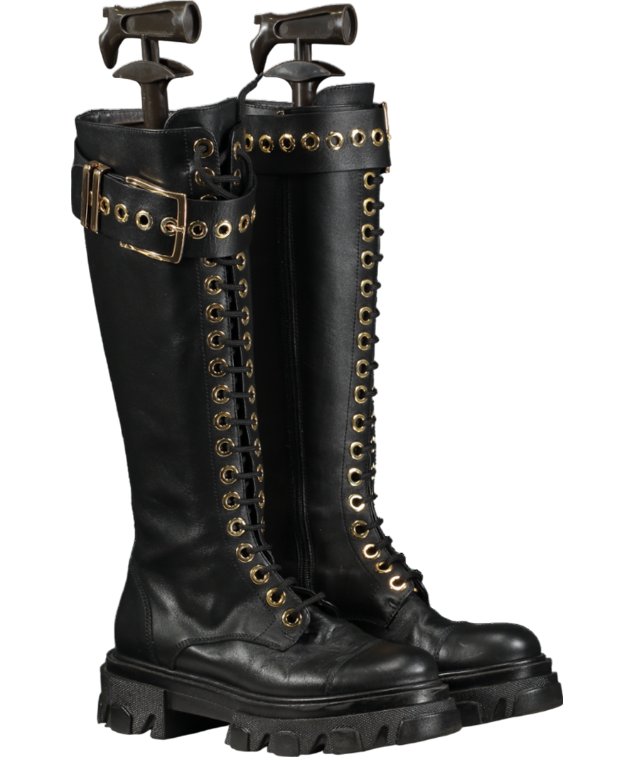 Amen Black Knee-length Lace-up Boots UK 3 EU 36 👠