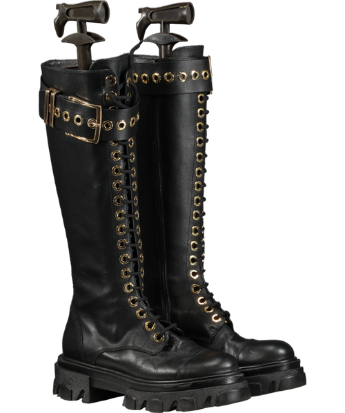 Amen Black Knee-length Lace-up Boots UK 3 EU 36