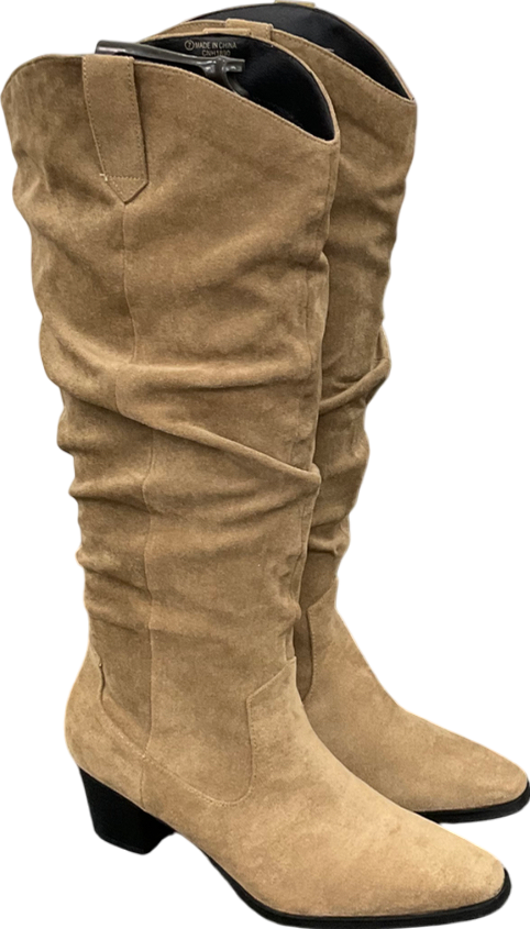 PrettyLittleThing Beige Burnished Pu Square Buckle Detail Ankle Trim Boots UK 6 EU 39 👠