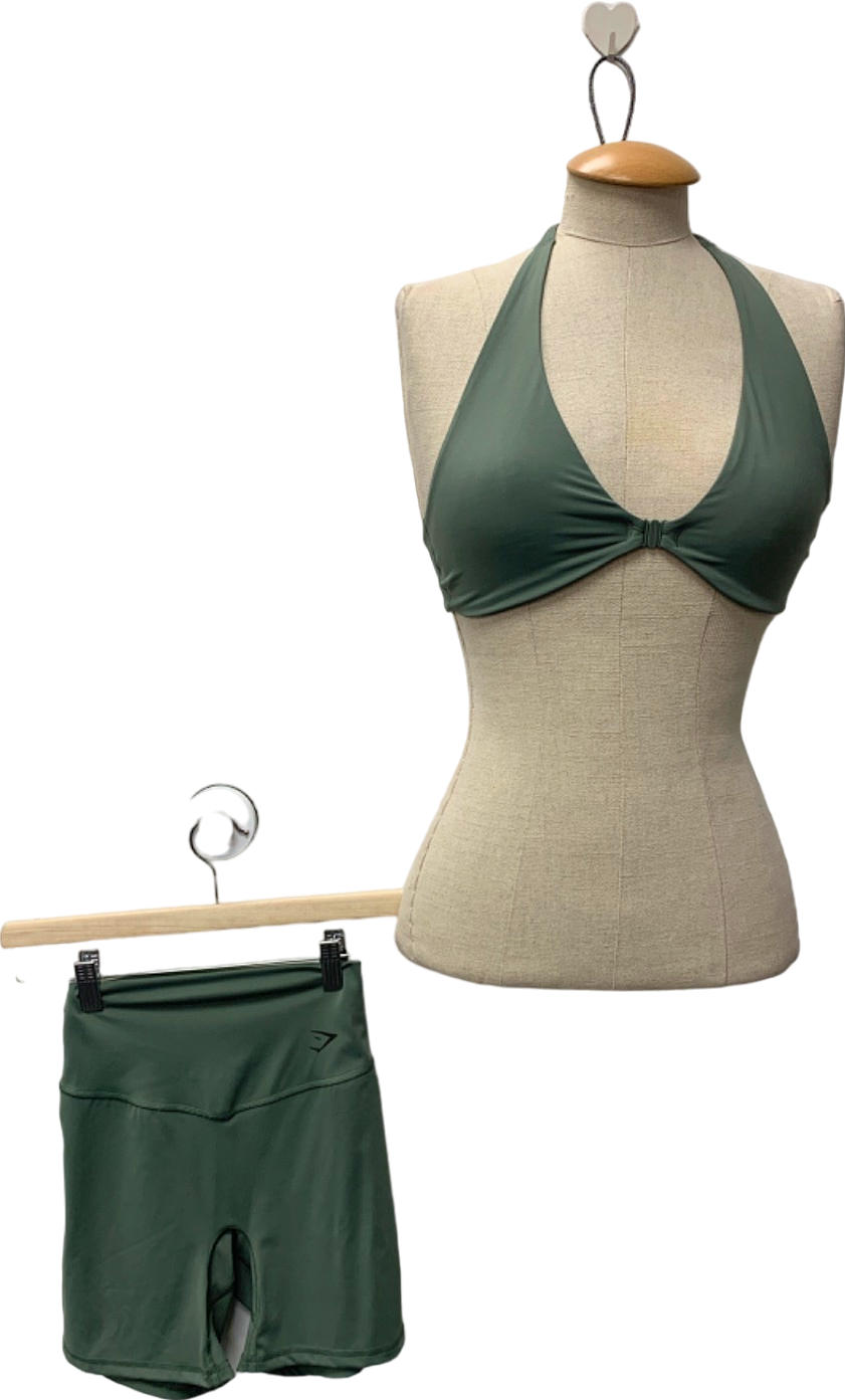 Gymshark Green Halter Neck Sports Bra and Shorts Set UK XS