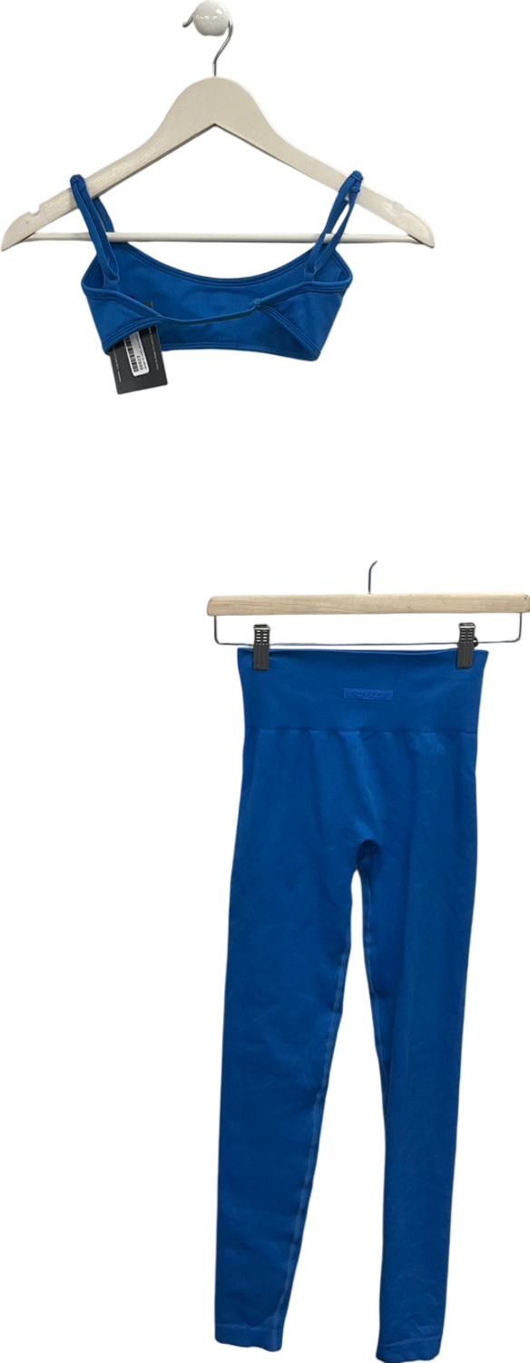 Bo + Tee Blue Seamless Leggings Uk Xs And Micro Crop Top UK XXS