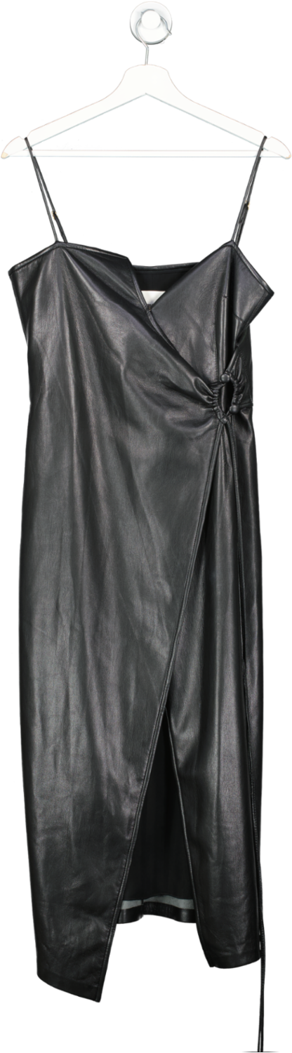 Nanushka Black Anubi Vegan Leather Midi Wrap Dress UK M