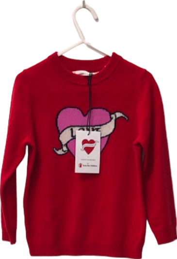 Chinti & Parker Red Cashmere / Merino blend Kids Love Sweater 3-4 Years