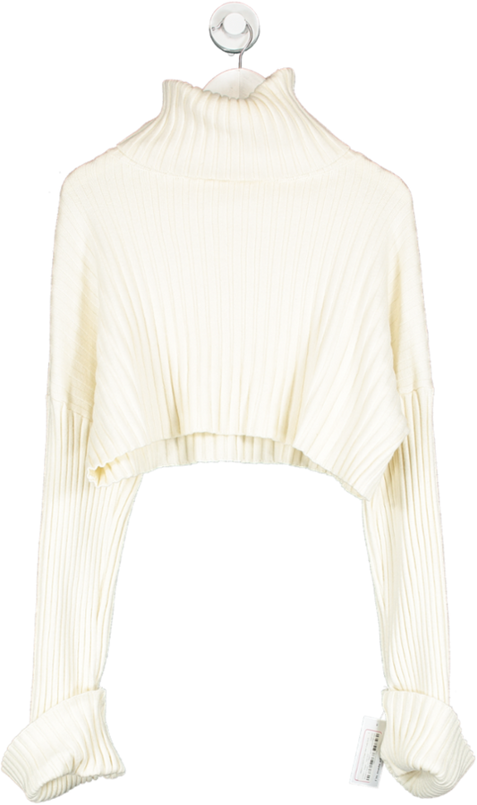 Lumina Cream Ribbed Cropped Jumper With Turtle Neck One Size