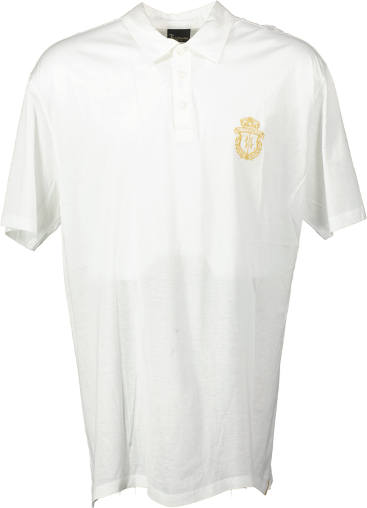 Bilionaire White Fine Jersey Polo Shirt With Gold Embroideredp Crest Logo UK 5XL