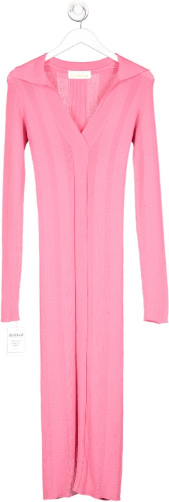 Remain Birger Christensen Pink Sheer Knit Collard Maxi Dress UK 8