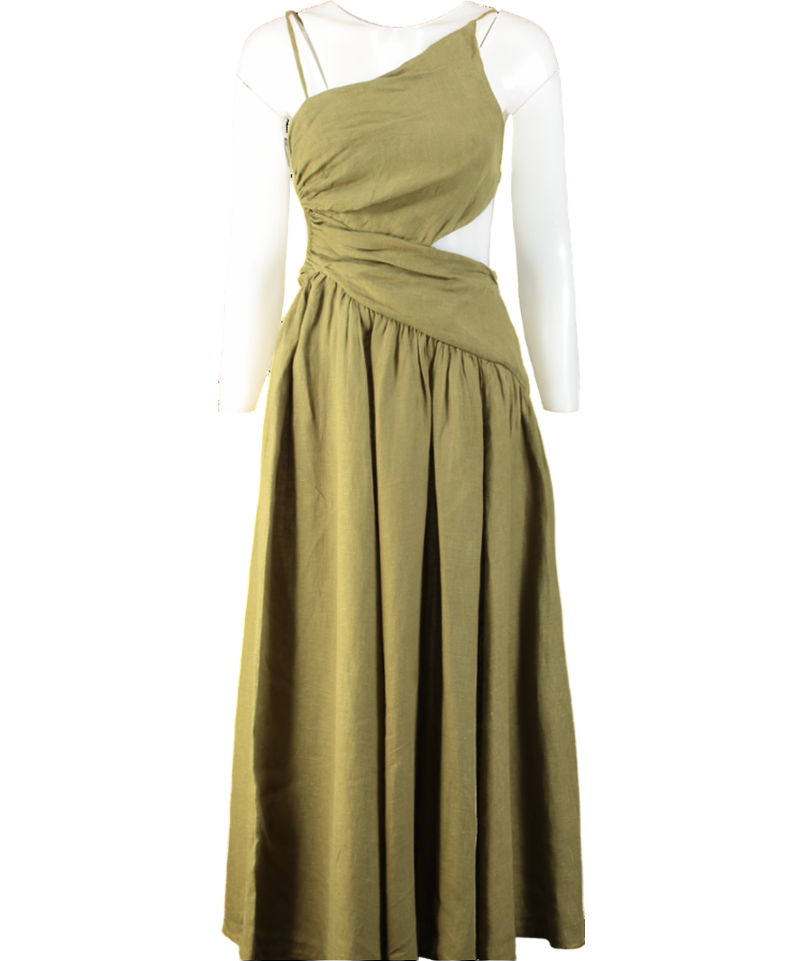 Zimmermann Green Laurel Asymmetric Cut Out Ruched Sleeveless Midi Dress UK 8