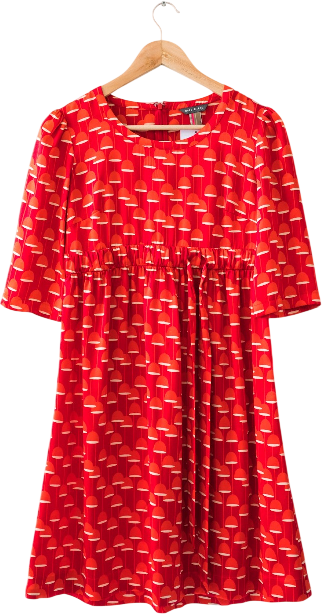 ORLA KIELY Red 100% Silk Printed Mini Dress Sz1 UK 8