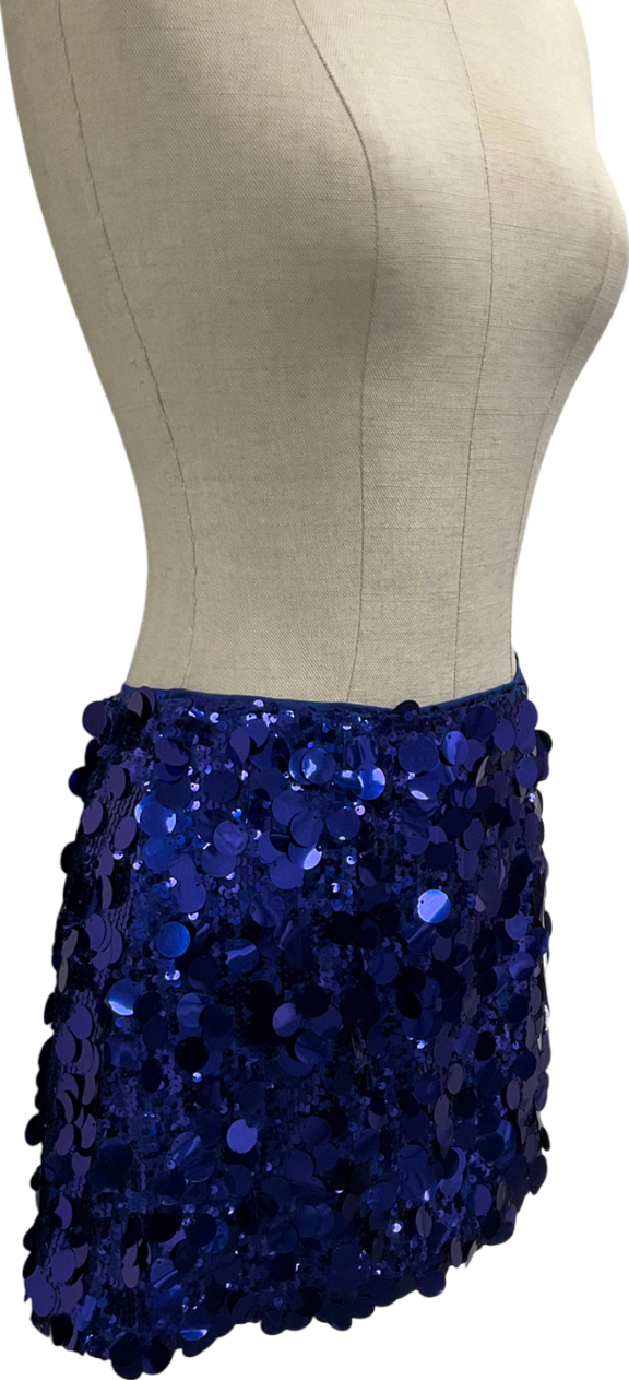 Amy Lynn London Micro Mini Skirt In Cobalt Blue Sequins UK 6