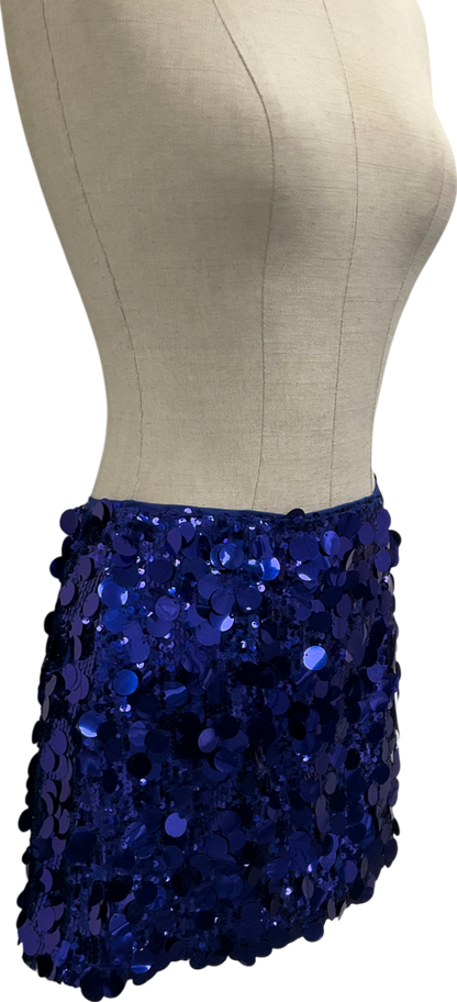 Amy Lynn London Micro Mini Skirt In Cobalt Blue Sequins UK 6