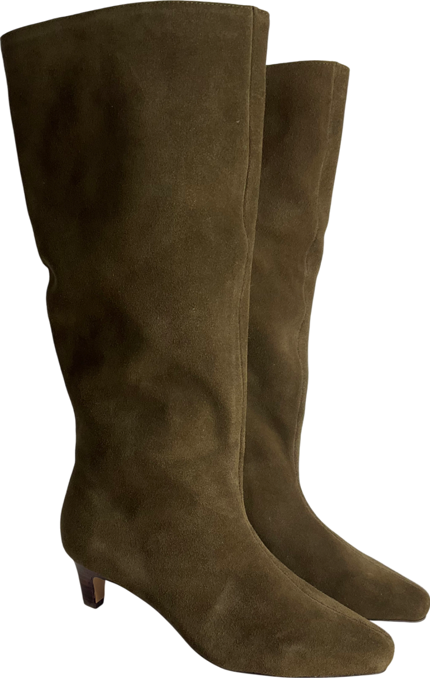 Next Khaki Green Suede Forever Comfort® Suede Knee High Heeled Boots UK 4 EU 37 👠