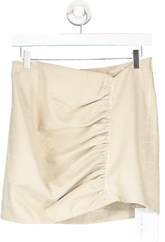 NA-KD Beige Structured Gathered Sides Mini Skirt UK 10