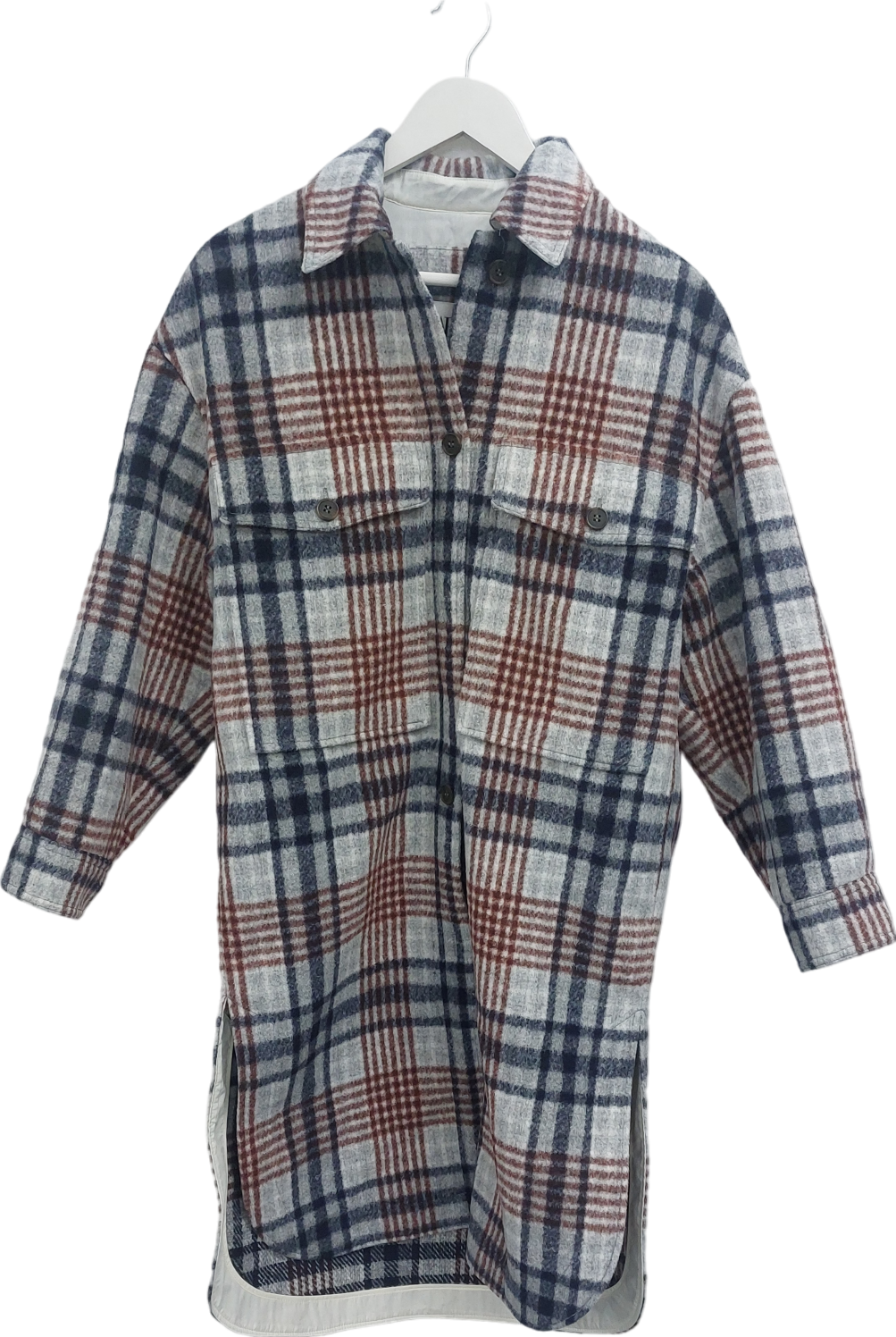 ZARA Brown Longline Checked Shirt Dress UK XS