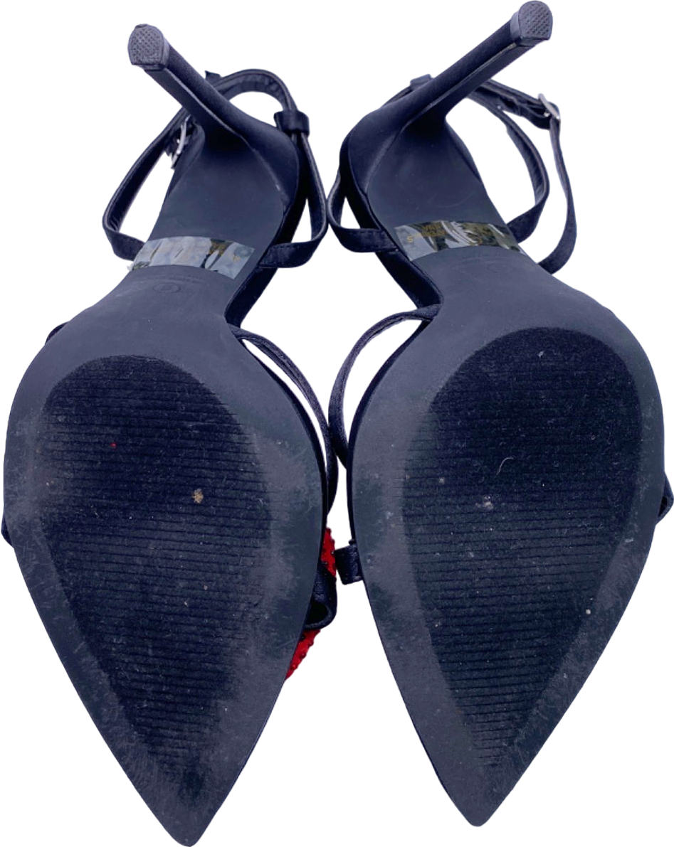 Fashion Nova Black Red Floral Embellished Heels UK 4