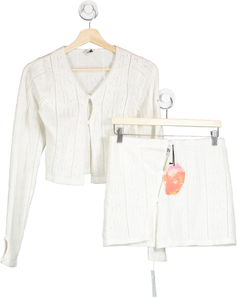 1XBlue White Knitted Lace Cardigan and Skirt Set S