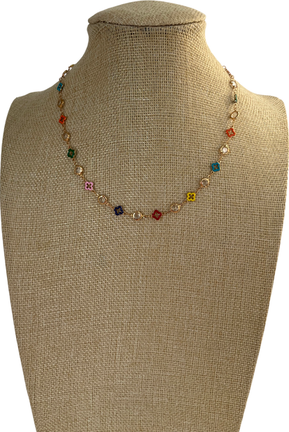 Embellished Multicoloured Clover Necklace