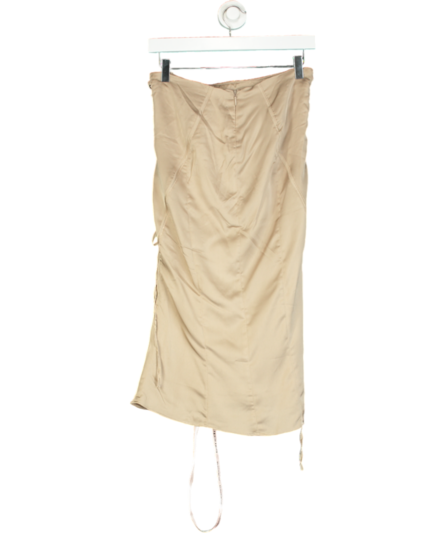 House of CB Beige Sidonie Satin Lace Up Skirt UK S